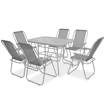 Set da Pranzo da Giardino 8 pz in Acciaio e Textilene Grigio