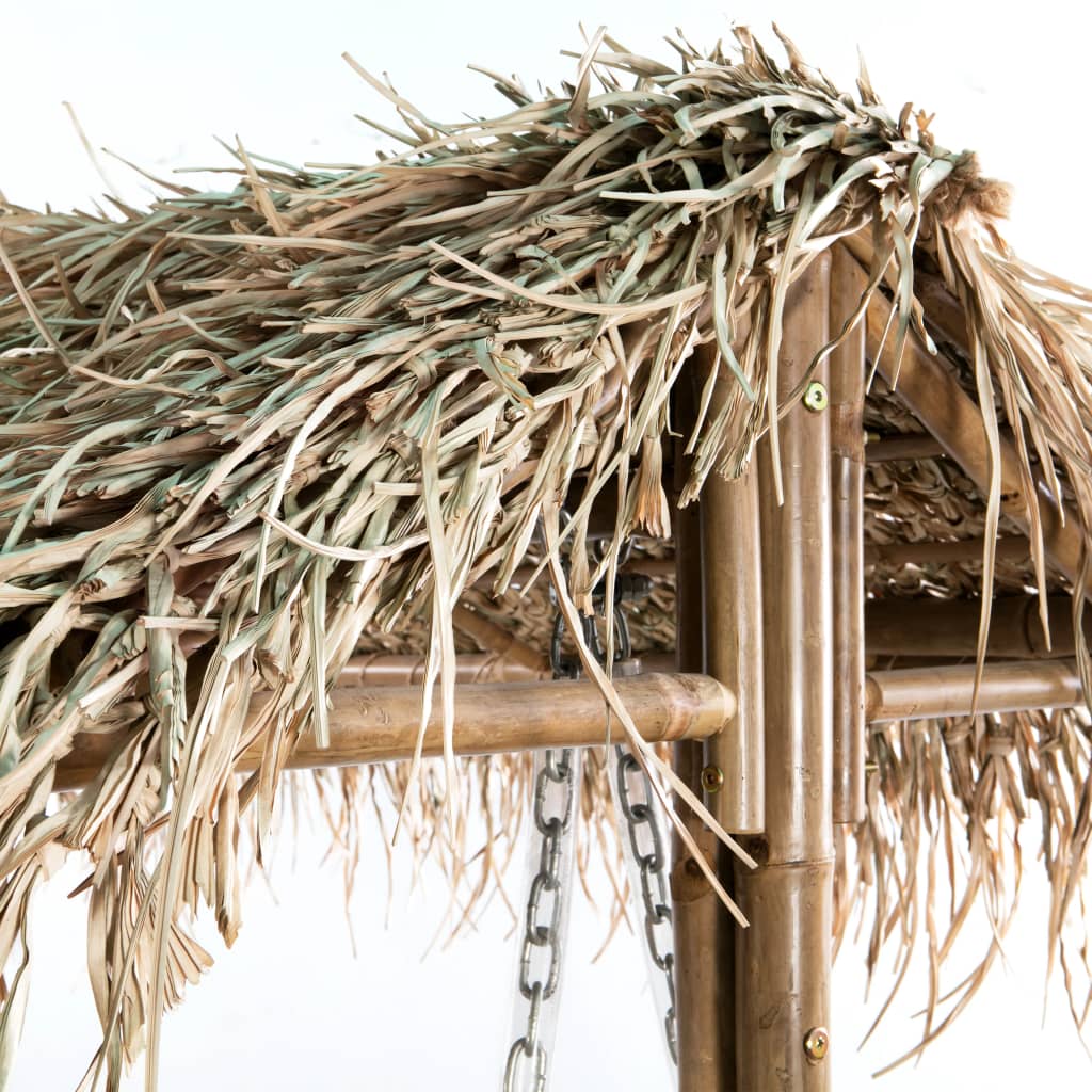 Panchina a Dondolo 2 Posti con Foglie di Palma in Bambù 202 cm