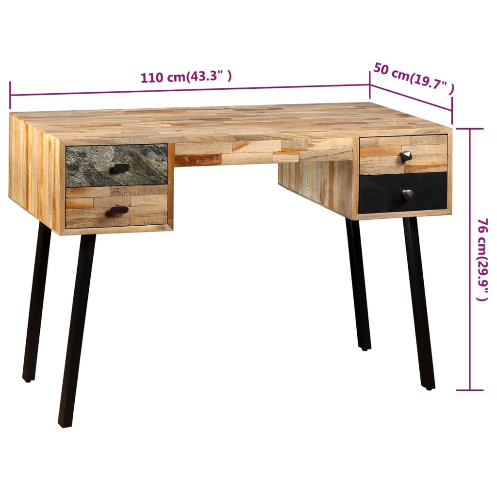 Scrivania in Legno Massello di Teak di Recupero 110x50x76 cm | homemem39