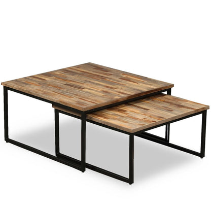 Set Tavolini a Incastro 2 pz in Teak Massello di Recupero