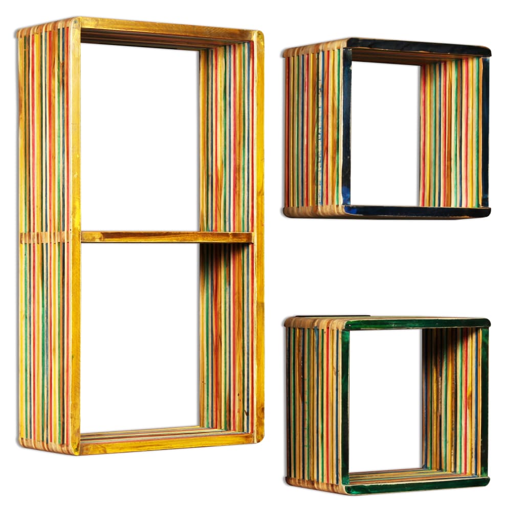 Set di Mensole 3 pz in Massello di Teak di Recupero Multicolore | homemem39