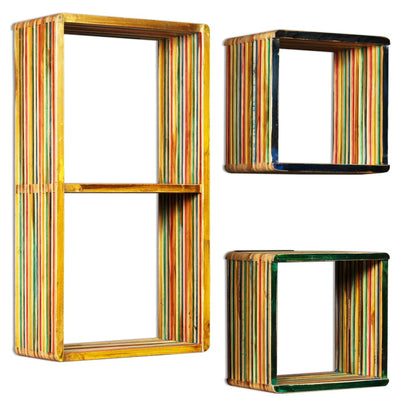 Set di Mensole 3 pz in Massello di Teak di Recupero Multicolore | homemem39