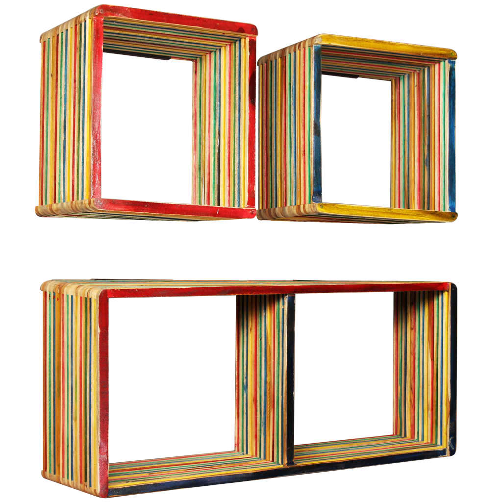 Set di Mensole 3 pz in Massello di Teak di Recupero Multicolore | homemem39