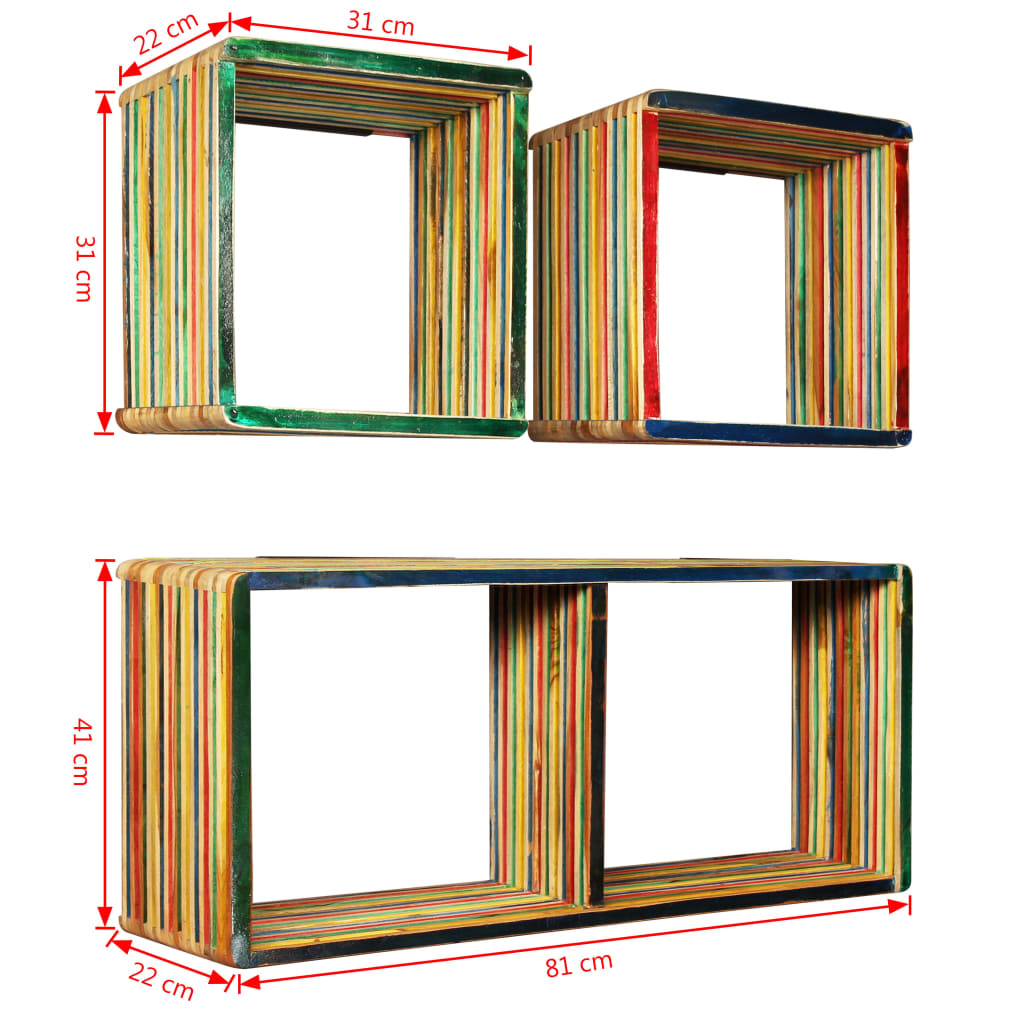 Set di Mensole 3 pz in Massello di Teak di Recupero Multicolore | homemem39