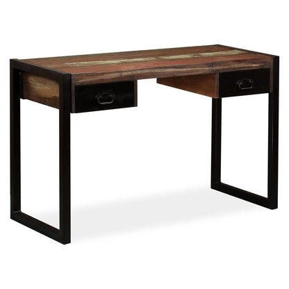 Scrivania a 2 Cassetti Legno Massello di Recupero 120x50x76 cm