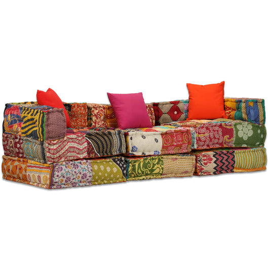 Pouf Modulare a 3 Posti in Tessuto Patchwork