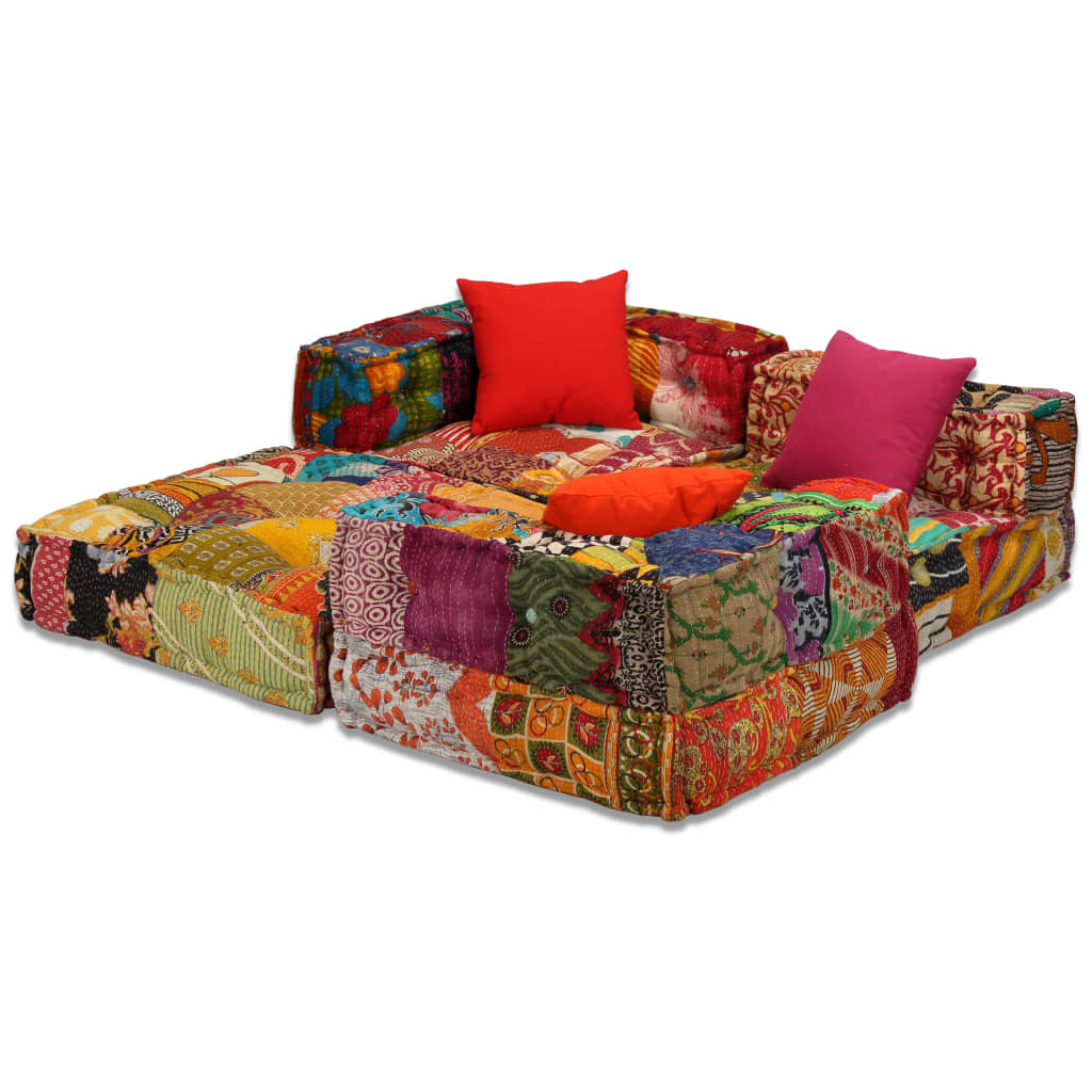 Pouf Modulare a 3 Posti in Tessuto Patchwork