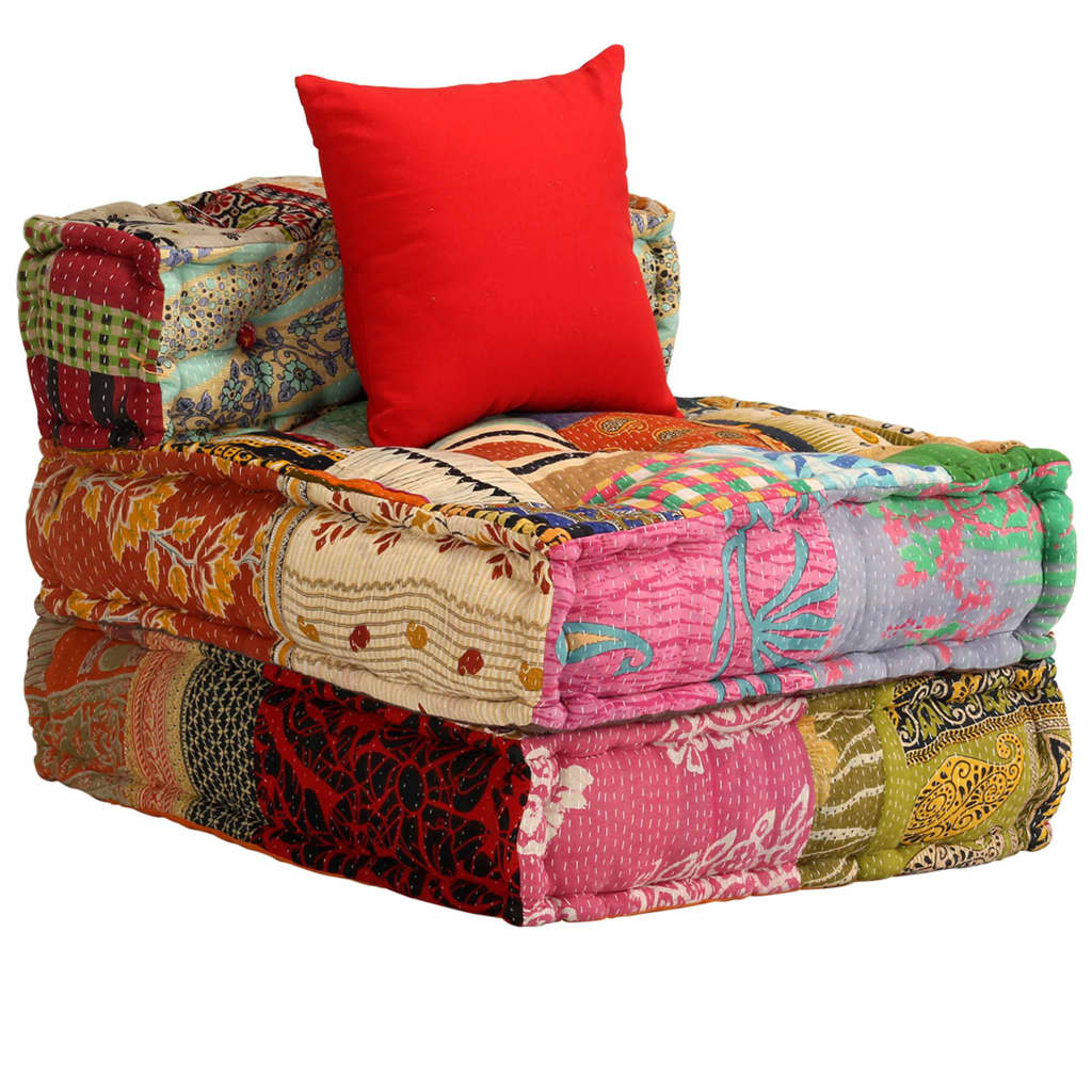 Pouf Modulare a 3 Posti in Tessuto Patchwork