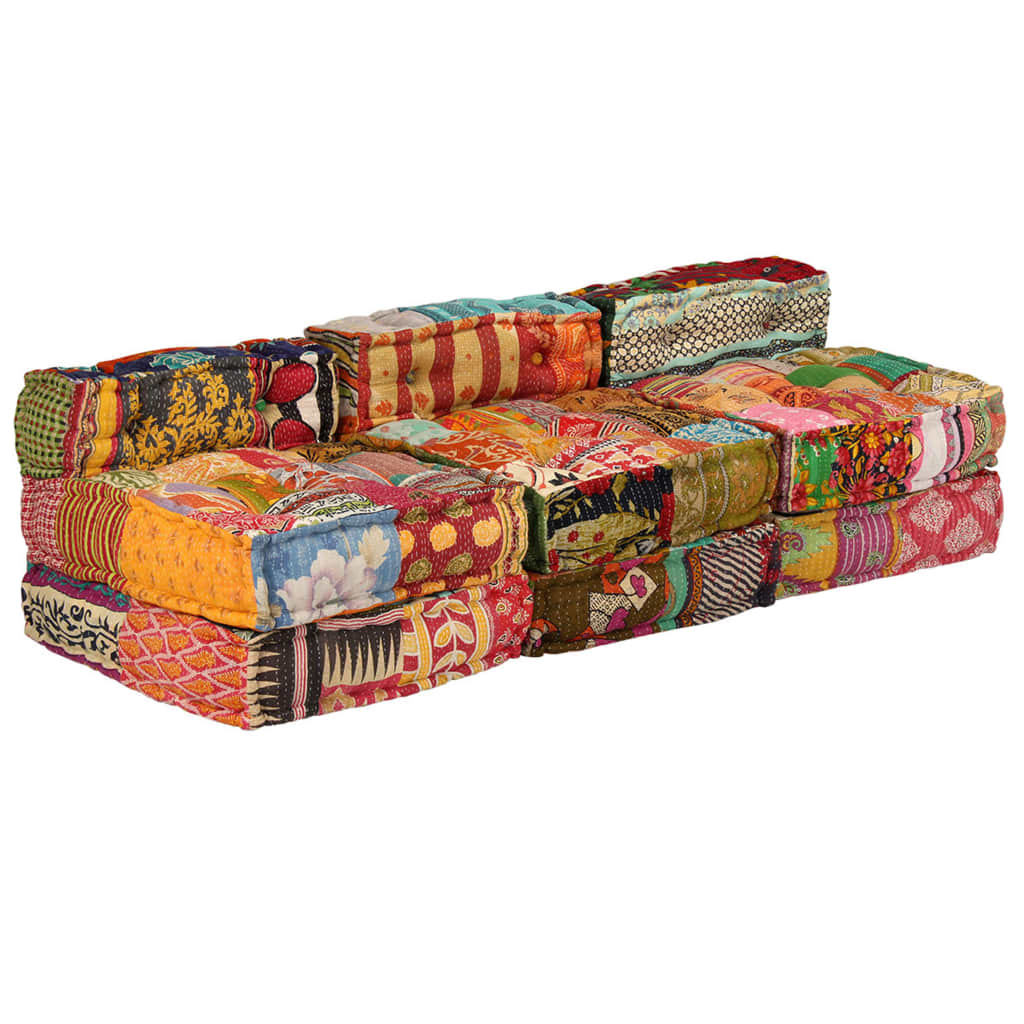 Pouf Modulare a 3 Posti in Tessuto Patchwork