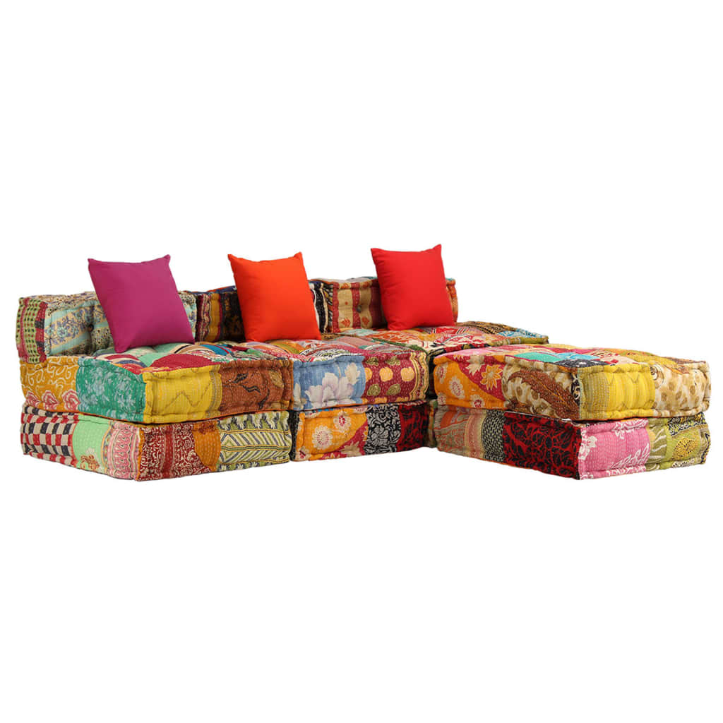 Pouf Modulare a 3 Posti in Tessuto Patchwork