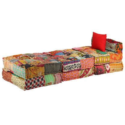 Pouf Modulare a 3 Posti in Tessuto Patchwork