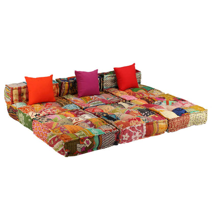 Pouf Modulare a 3 Posti in Tessuto Patchwork