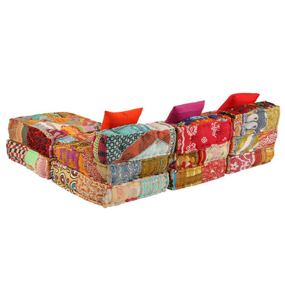 Pouf Modulare a 3 Posti in Tessuto Patchwork