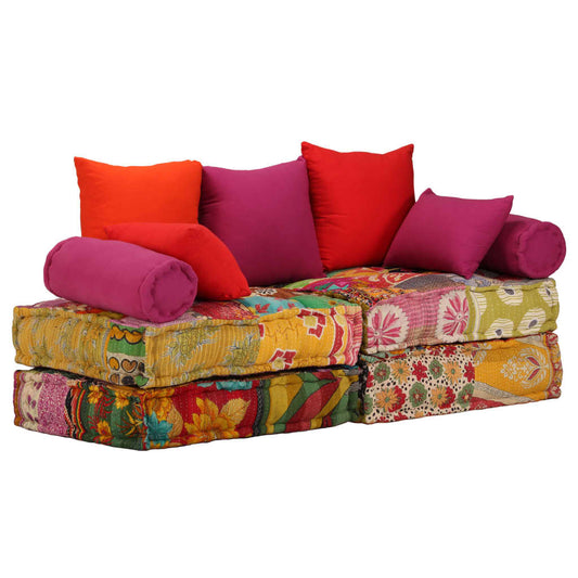 2-Seater Modular Pouf in Patchwork Fabric