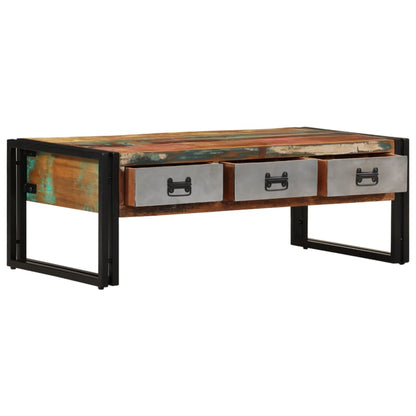 Tavolino con 3 Cassetti in Massello Recuperato 100x50x35cm | homemem39