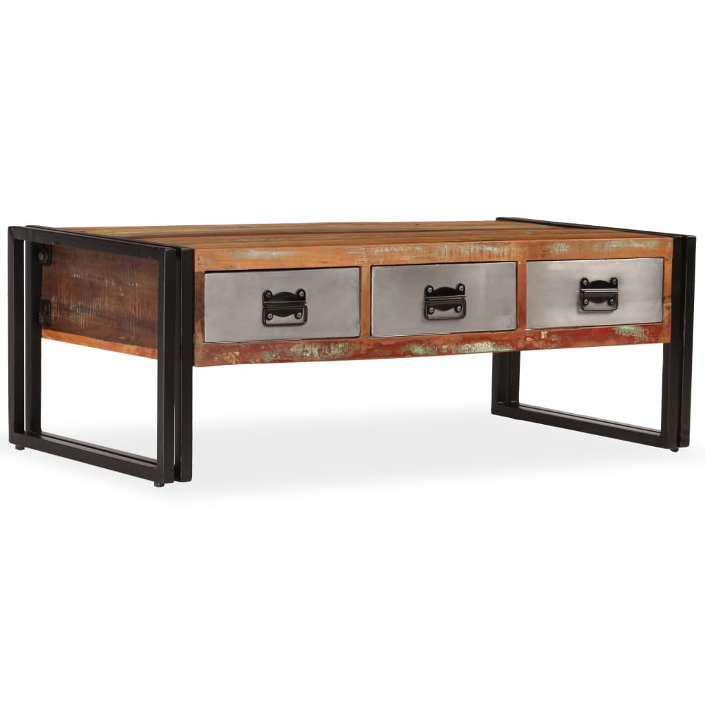 Tavolino con 3 Cassetti in Massello Recuperato 100x50x35cm | homemem39