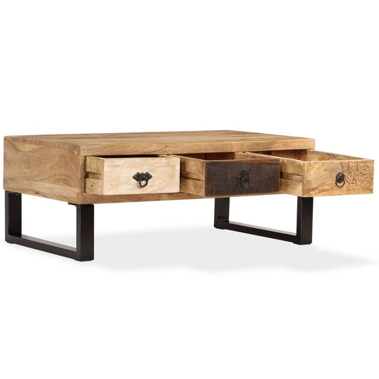 Tavolino da Caffè con 3 Cassetti Massello di Mango 90x50x35 cm | homemem39