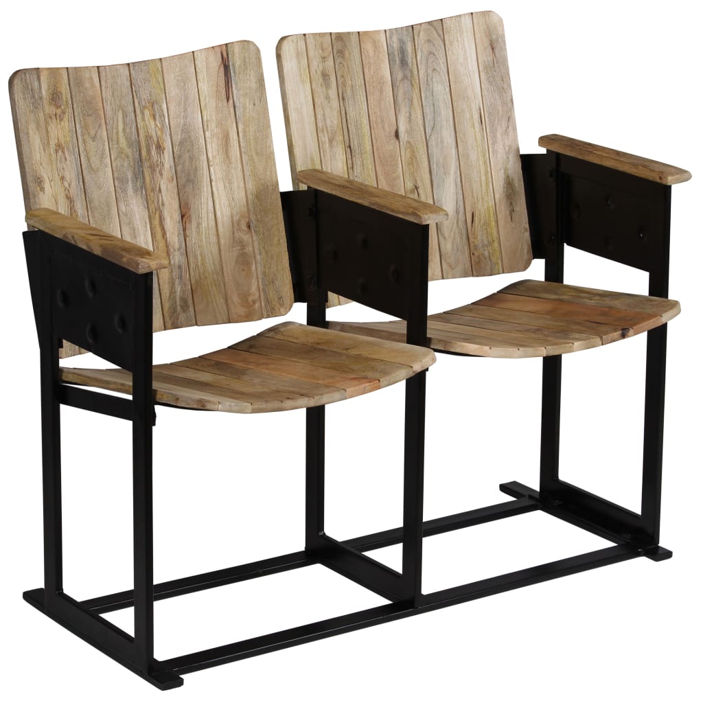 Panca a 2 Posti in Legno Massello di Mango e Acciaio - homemem39