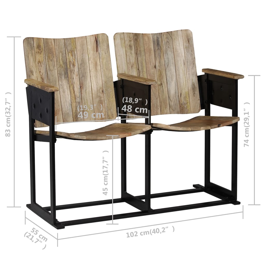 Panca a 2 Posti in Legno Massello di Mango e Acciaio - homemem39