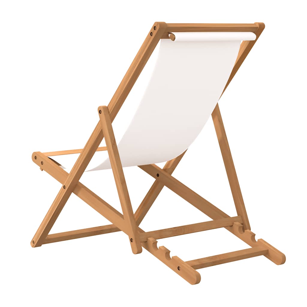 Sedia a Sdraio in Legno di Teak 56x105x96 cm Crema | homemem39