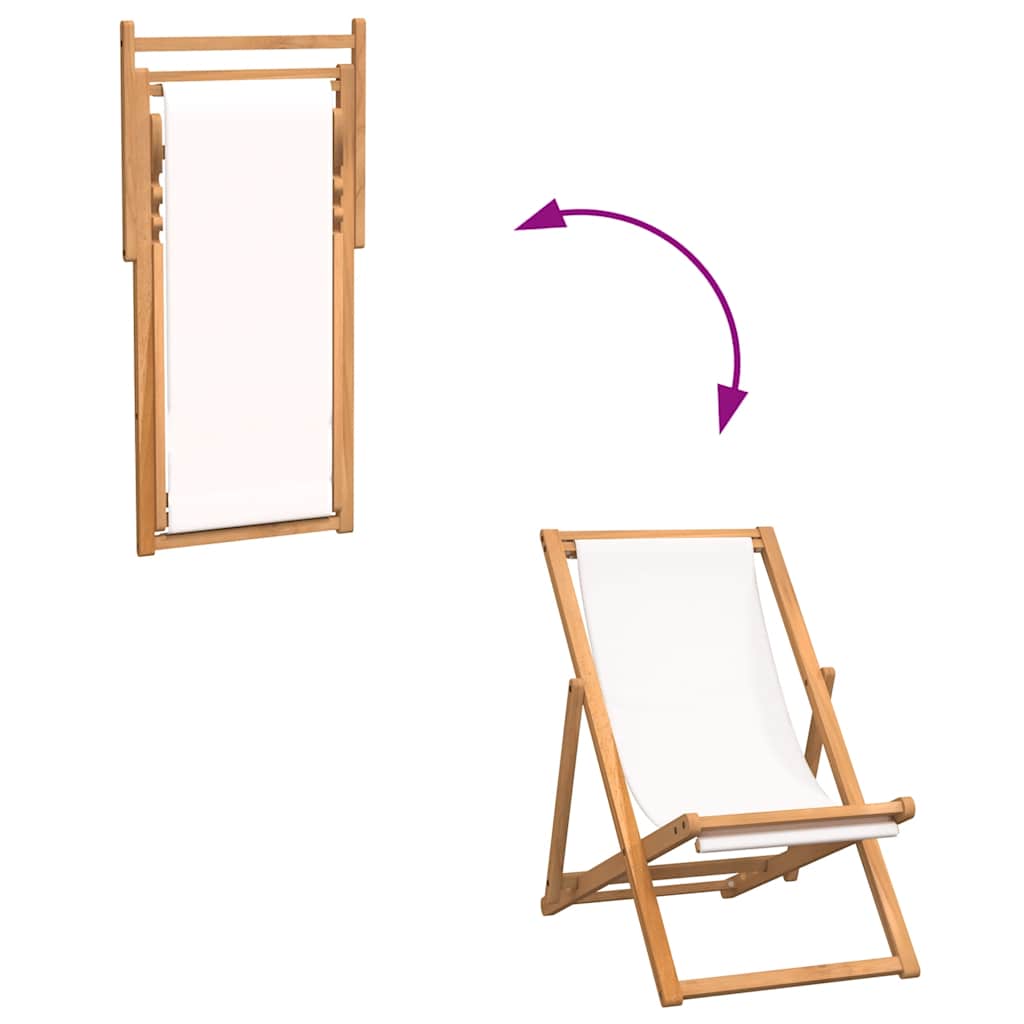 Sedia a Sdraio in Legno di Teak 56x105x96 cm Crema - homemem39