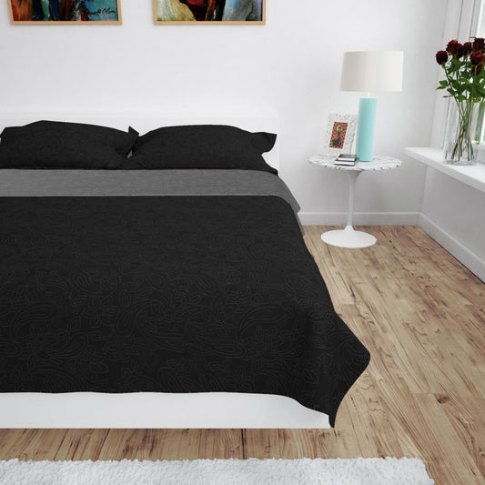 Double-Sided Quilted Bedspread 170x210 cm Gray and Black