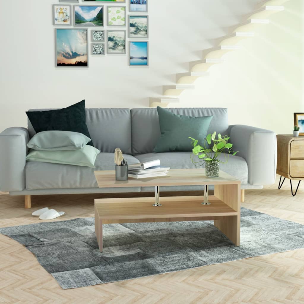 Tavolino da Salotto in Legno Multistrato 90x59x42 cm Rovere | homemem39