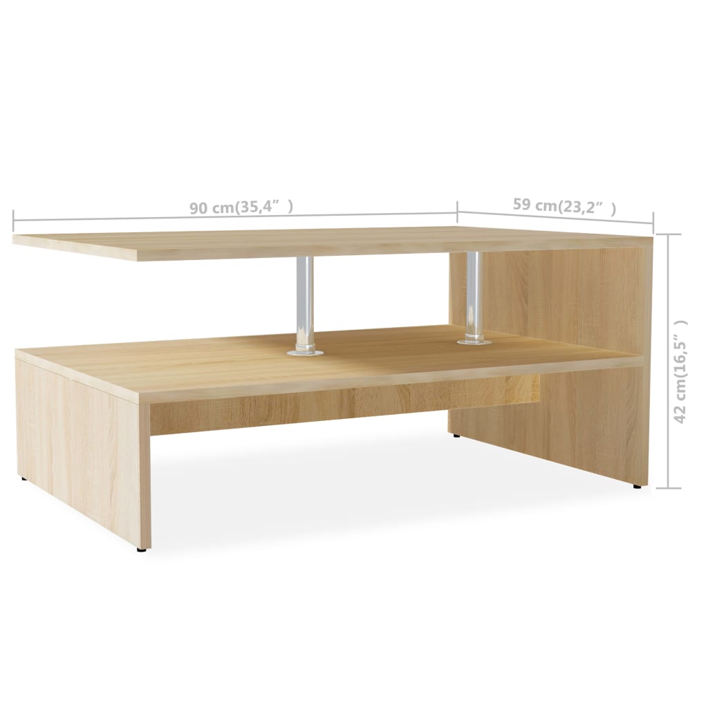 Tavolino da Salotto in Legno Multistrato 90x59x42 cm Rovere | homemem39
