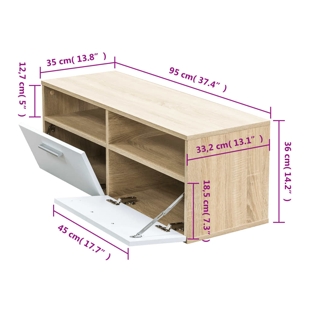 Mobile Porta TV in Legno Multistrato 95x35x36cm Rovere e Bianco - homemem39