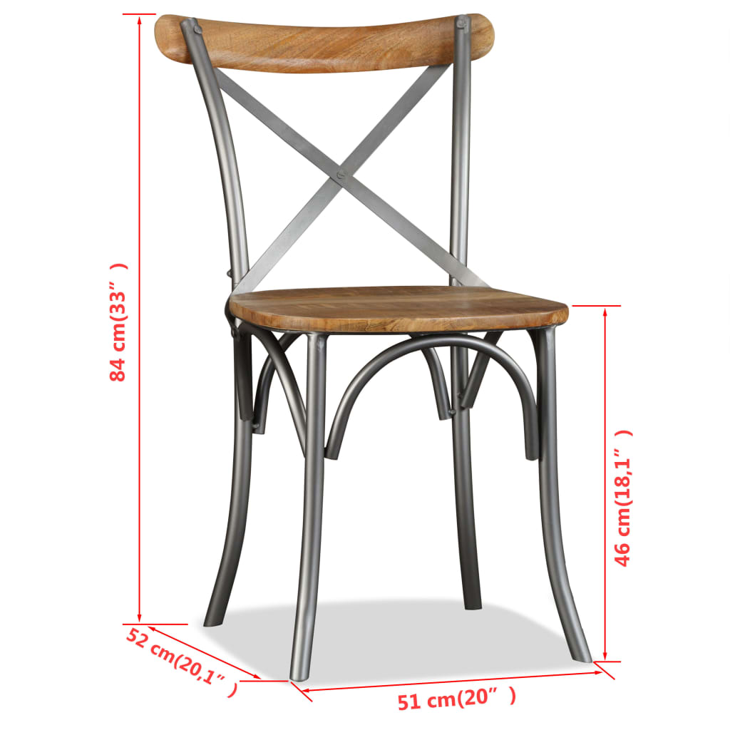 Sedie da Pranzo 4 pz Legno Massello di Mango Schienale Acciaio | homemem39