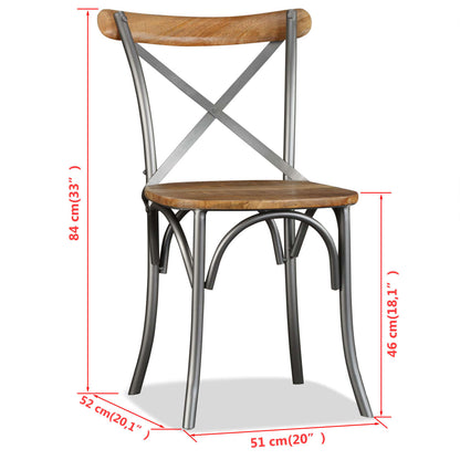 Sedie da Pranzo 4 pz Legno Massello di Mango Schienale Acciaio | homemem39