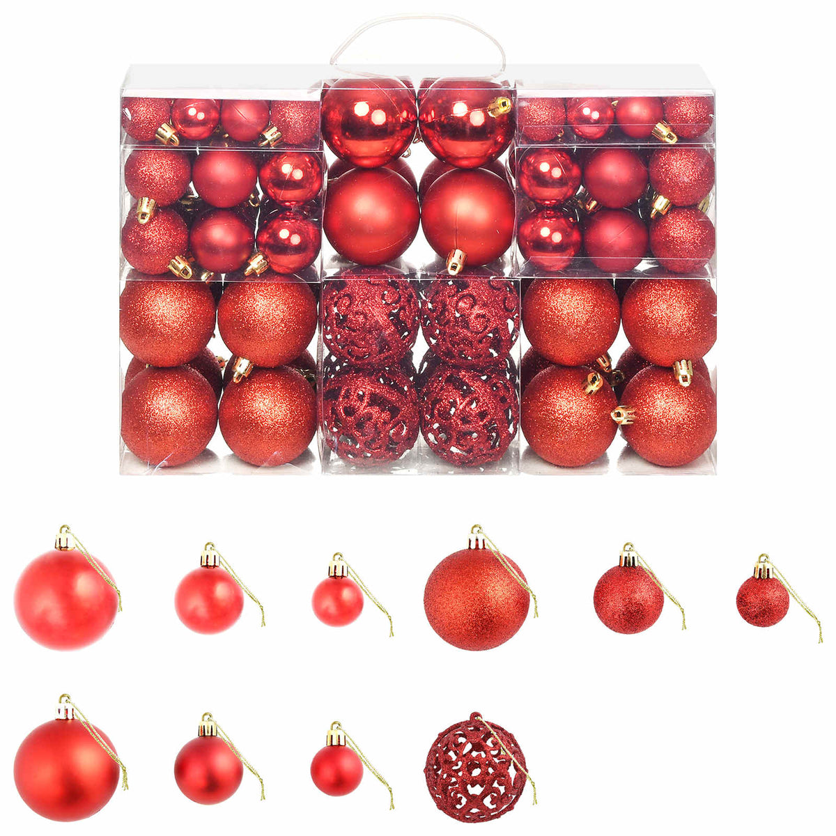 Set Palline di Natale 100 pz 3/4/6 cm Rosse