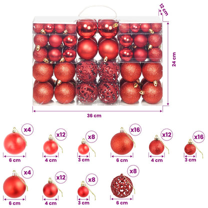 Set Palline di Natale 100 pz 3/4/6 cm Rosse