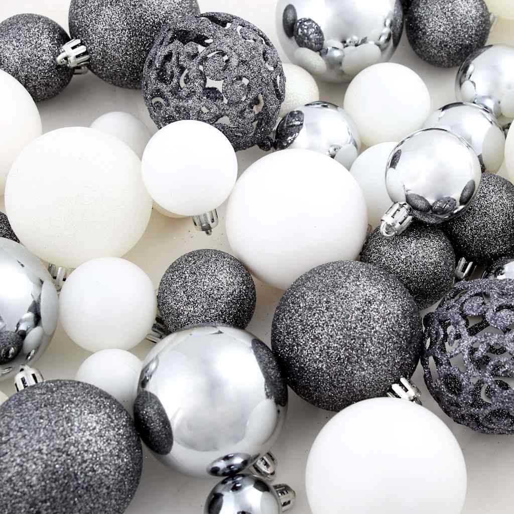 Set Palline di Natale 100 pz 3/4/6 cm Bianco/Grigio
