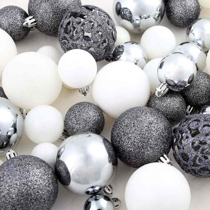 Set Palline di Natale 100 pz 3/4/6 cm Bianco/Grigio