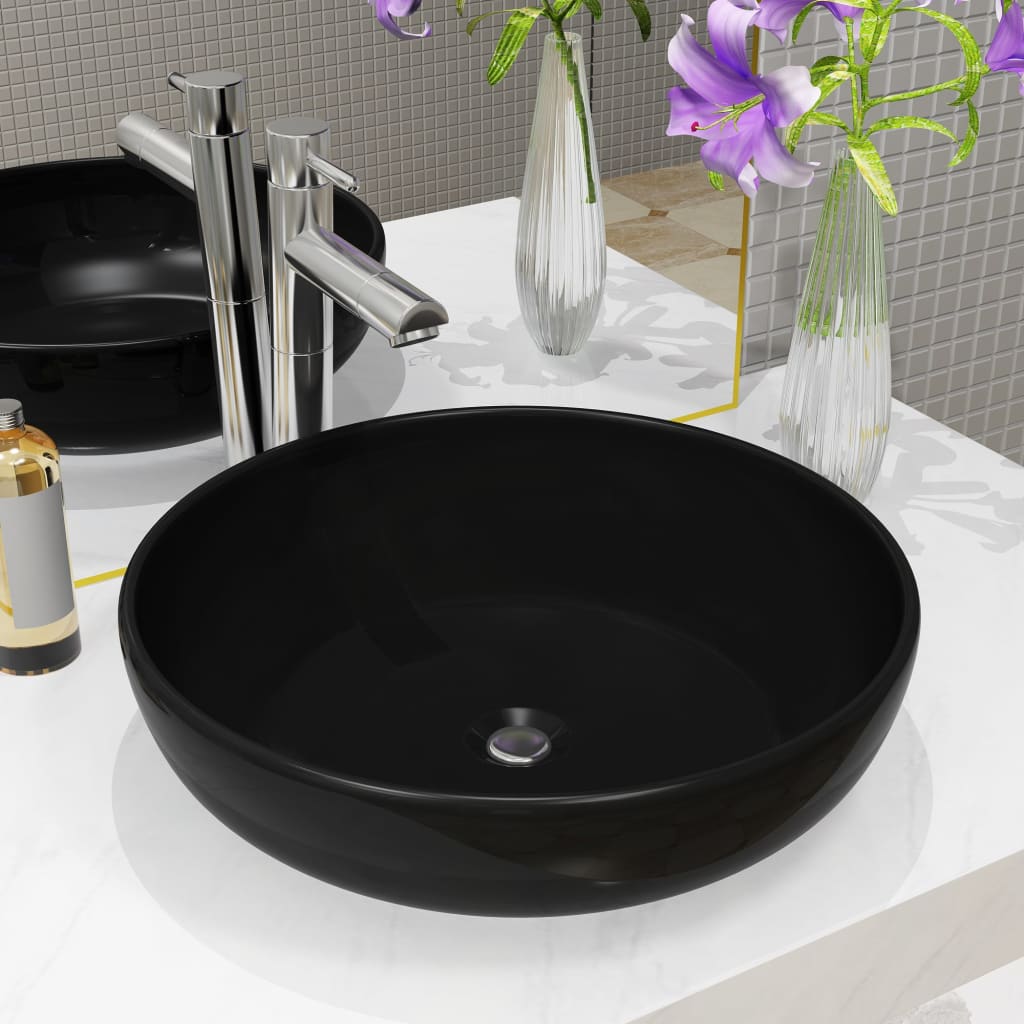 Lavandino Tondo in Ceramica Nero 42x12 cm | homemem39