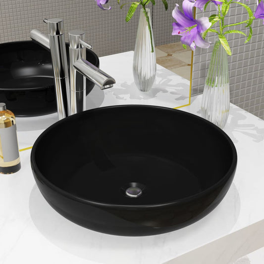 Lavandino Tondo in Ceramica Nero 42x12 cm | homemem39