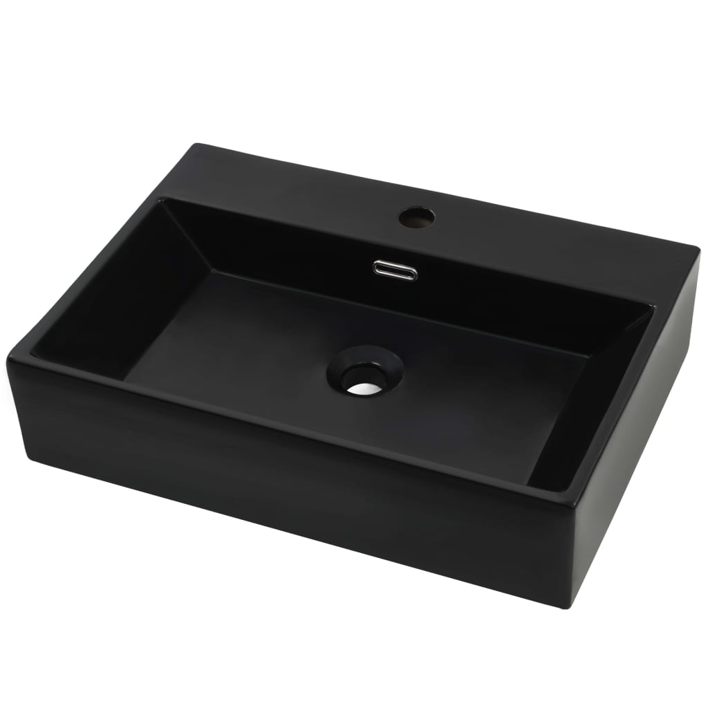 Lavandino con Foro Rubinetto Ceramica Nero 60,5x42,5x14,5 cm