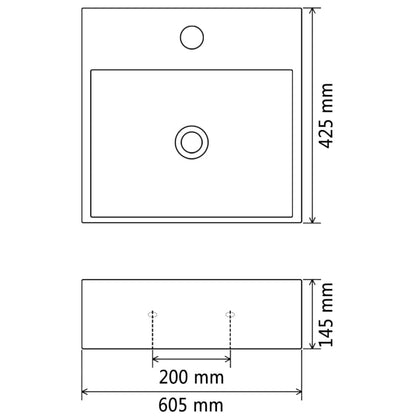 Lavandino con Foro Rubinetto Ceramica Nero 60,5x42,5x14,5 cm