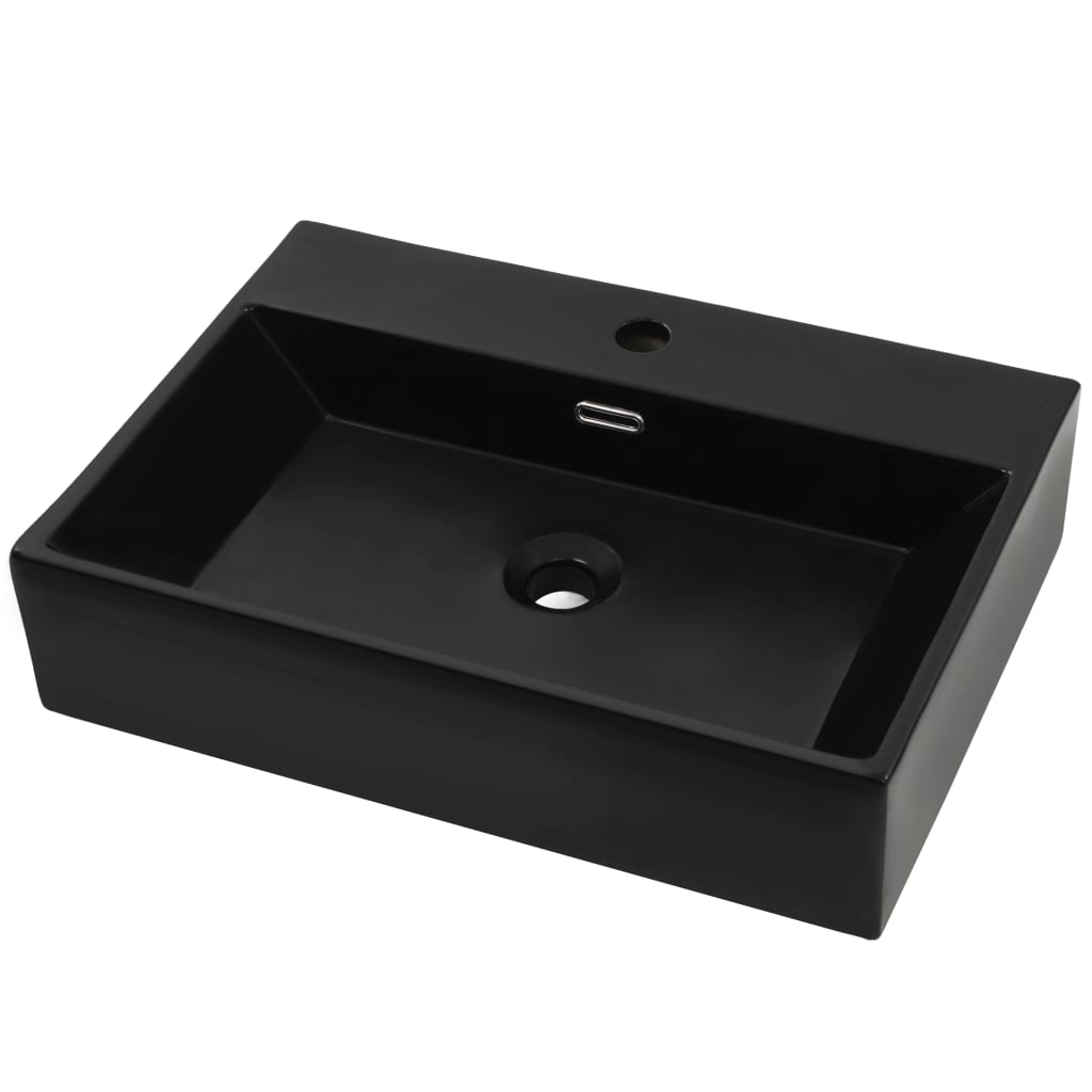 Lavandino con Foro Rubinetto in Ceramica Nero 76x42,5x14,5 cm - homemem39