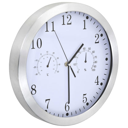 Orologio da Parete al Quarzo Igrometro Termometro 30 cm Bianco - homemem39