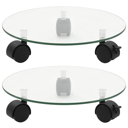 Pedane con Ruote per Piante 2pz in Vetro Temperato Rotondo 28cm | homemem39