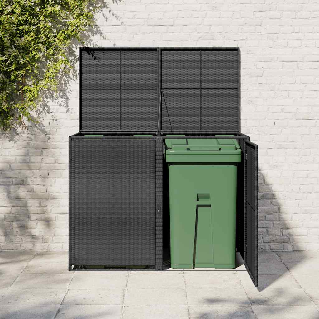 Copribidone Doppio per Spazzatura Polyrattan Nero 148x80x111 cm | homemem39