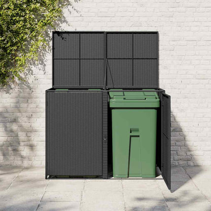 Copribidone Doppio per Spazzatura Polyrattan Nero 148x80x111 cm | homemem39