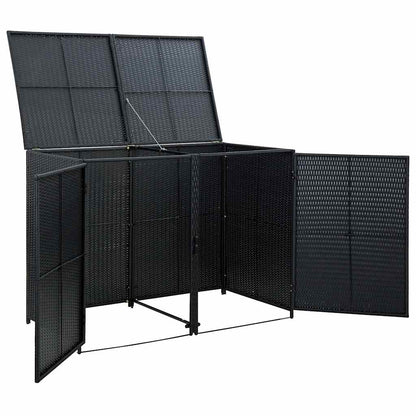 Copribidone Doppio per Spazzatura Polyrattan Nero 148x80x111 cm | homemem39