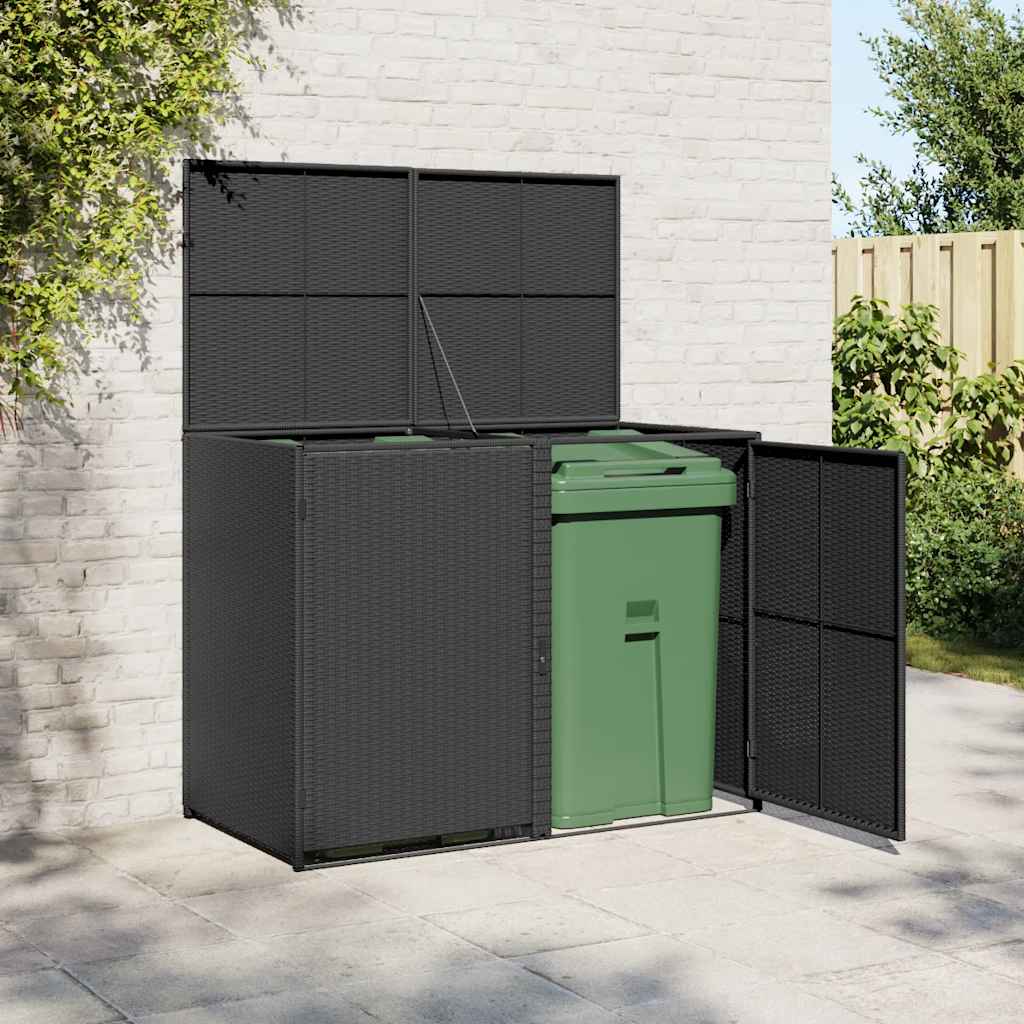 Copribidone Doppio per Spazzatura Polyrattan Nero 148x80x111 cm | homemem39