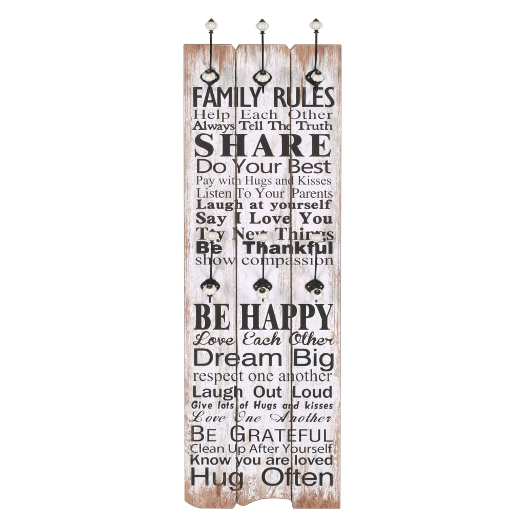 Appendiabiti da Parete con 6 Ganci FAMILY RULES 120x40 cm