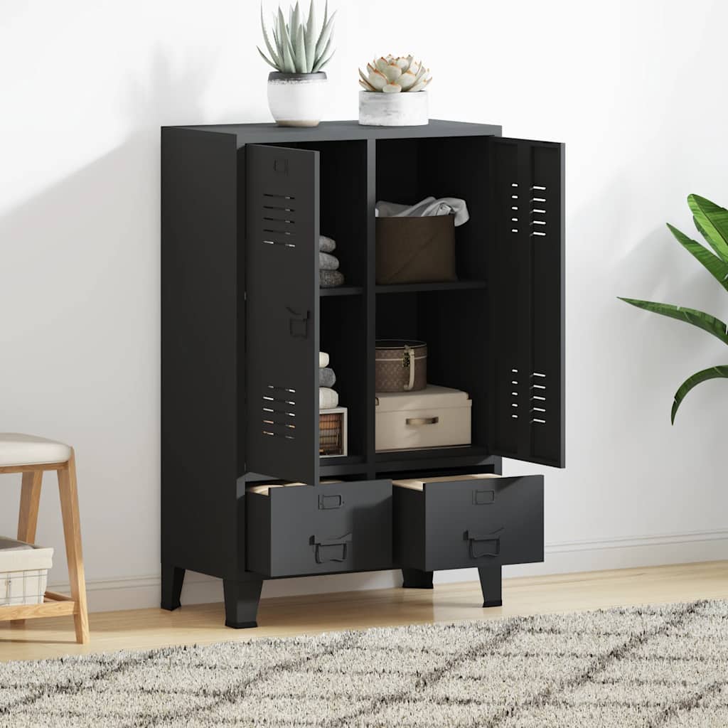 Armadio in Metallo in Stile Industriale 67x35x107 cm Nero