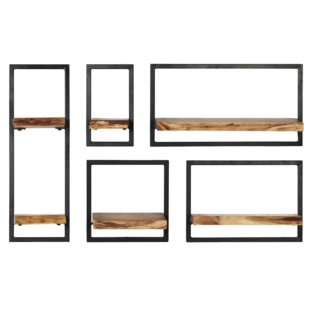 Set di Mensole 5 pz in Legno Massello di Acacia e Acciaio | homemem39