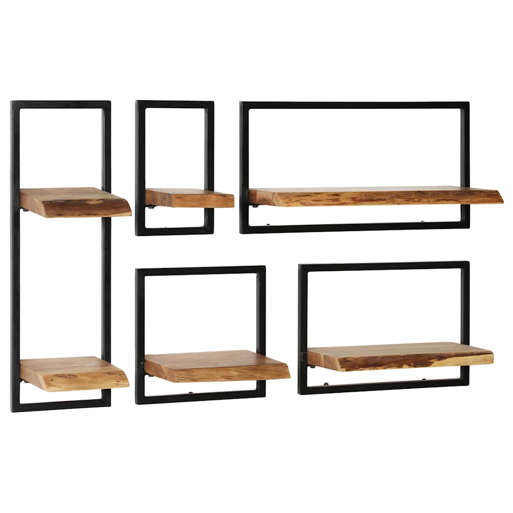 Set di Mensole 5 pz in Legno Massello di Acacia e Acciaio | homemem39